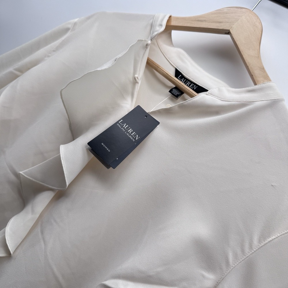 Lauren Ralph Lauren Blouse Womens 3X Winter Cream Ruffle Front Long Sleeve NWT